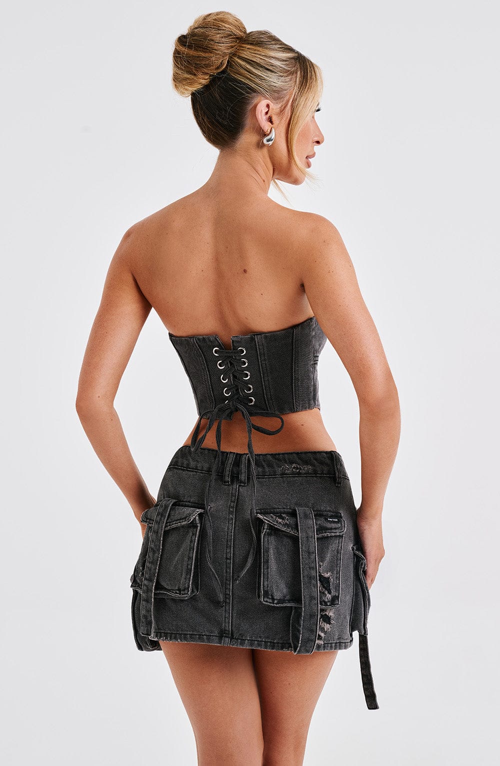 Kargo Cepli Mini Denim Etek – Siyah