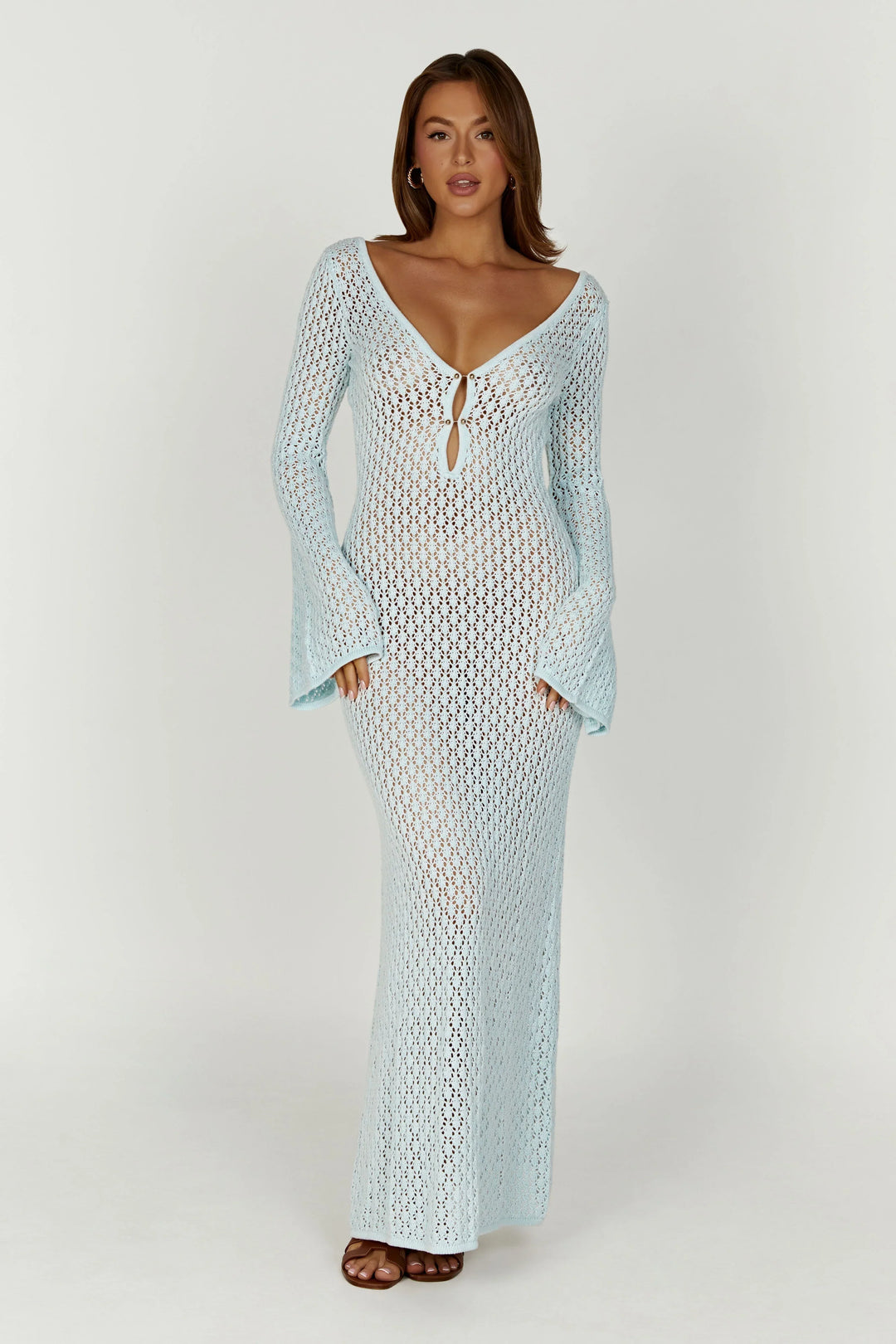 Crochet Flare Sleeve Maxi Elbise