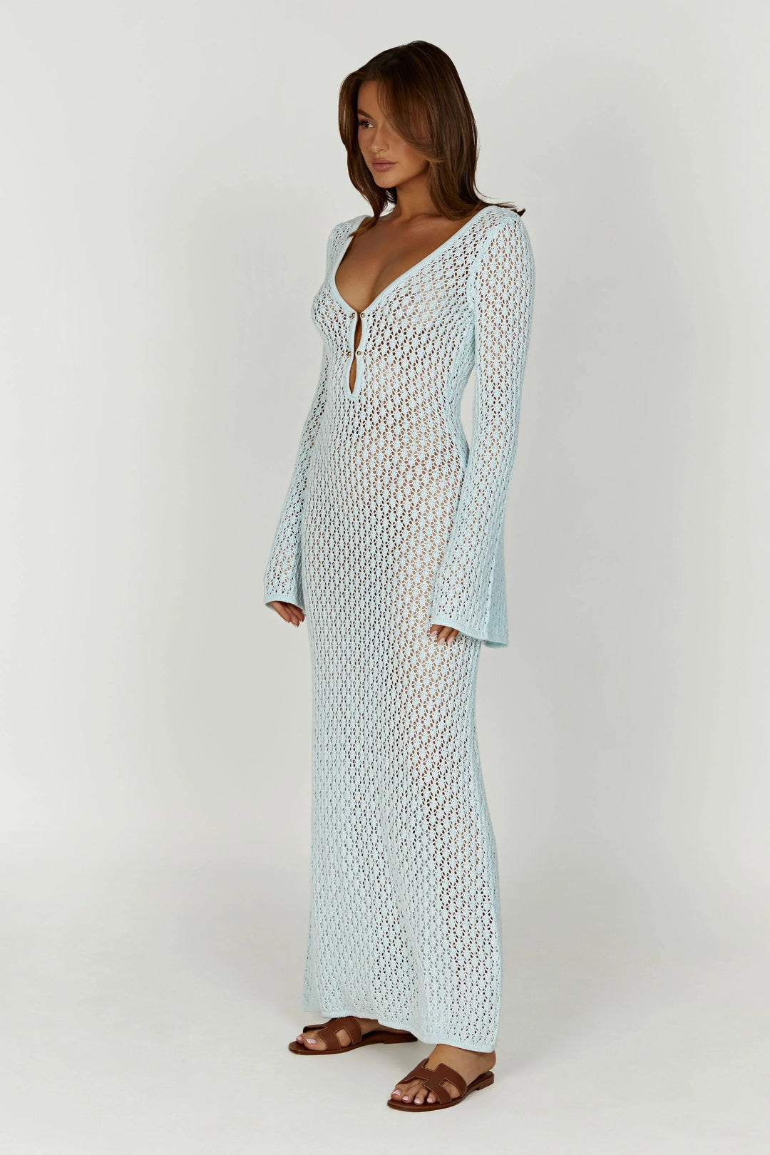 Crochet Flare Sleeve Maxi Elbise