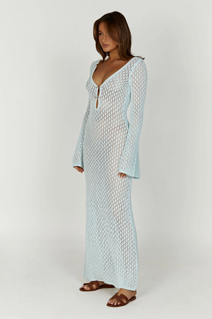 Crochet Flare Sleeve Maxi Elbise