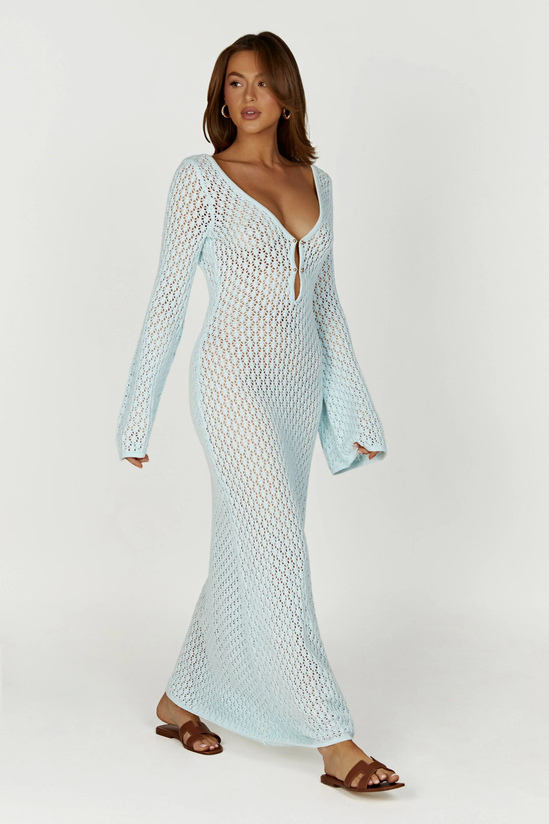 Crochet Flare Sleeve Maxi Elbise