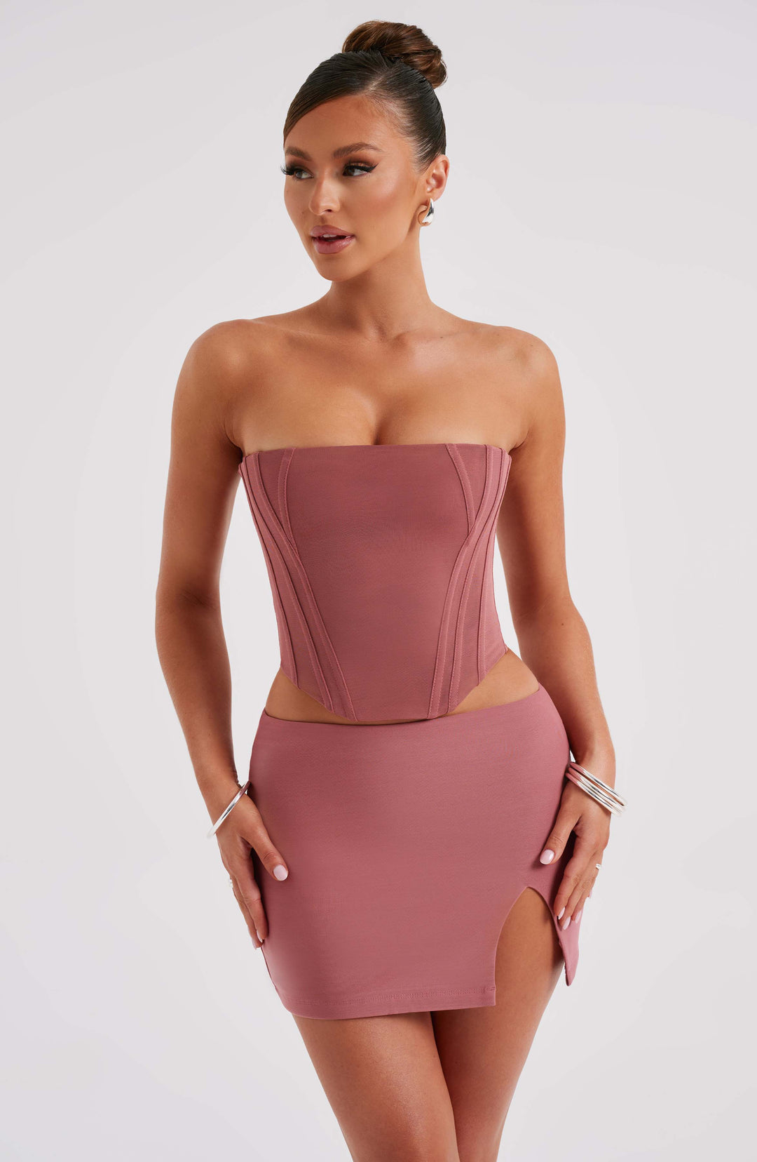 Straplez Korsaj Detaylı Body – Gül Kurusu
