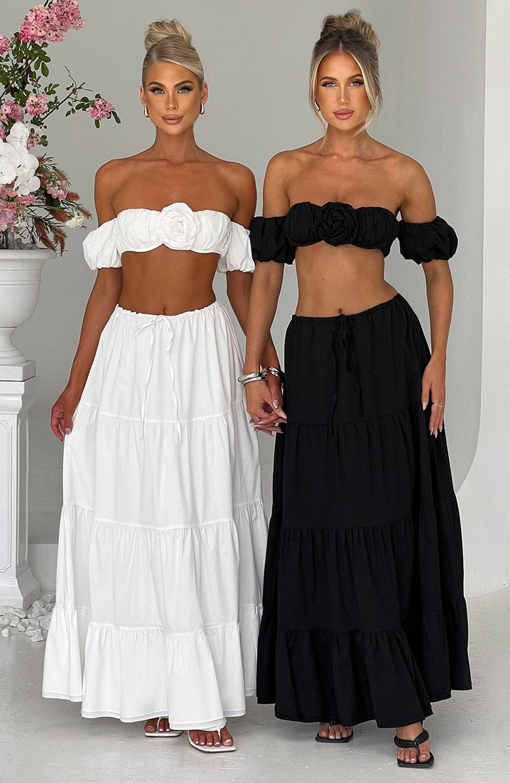 Göğüs Detaylı Balon Kol Crop Top – Siyah