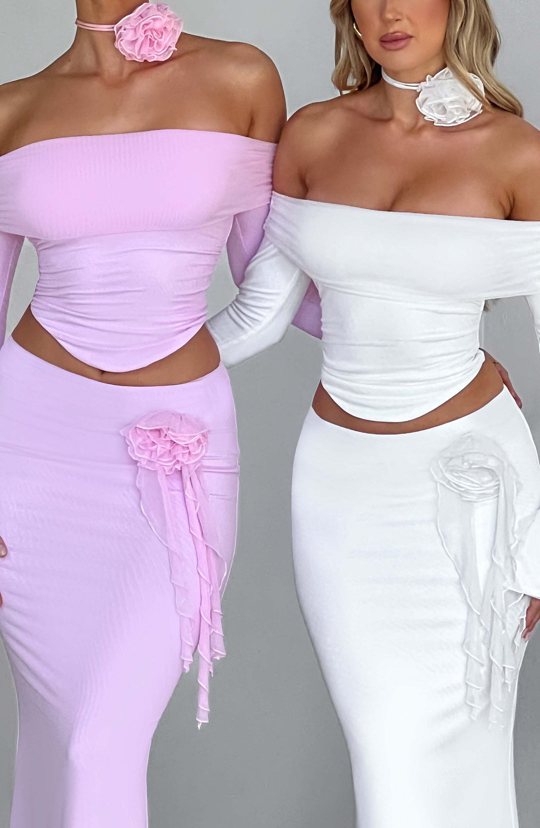 Uzun Yırtmaçlı Fırfırlı Kalem Etek Set – Beyaz