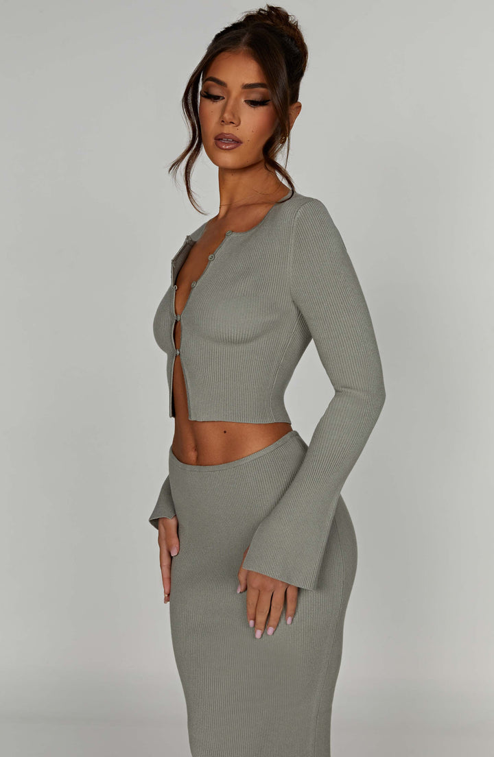 Crop Fitilli Triko Hırka – Çağla Yeşili
