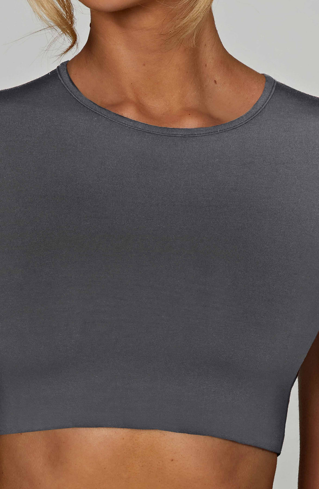 Düz Crop Fit Basic Tişört – Antrasit