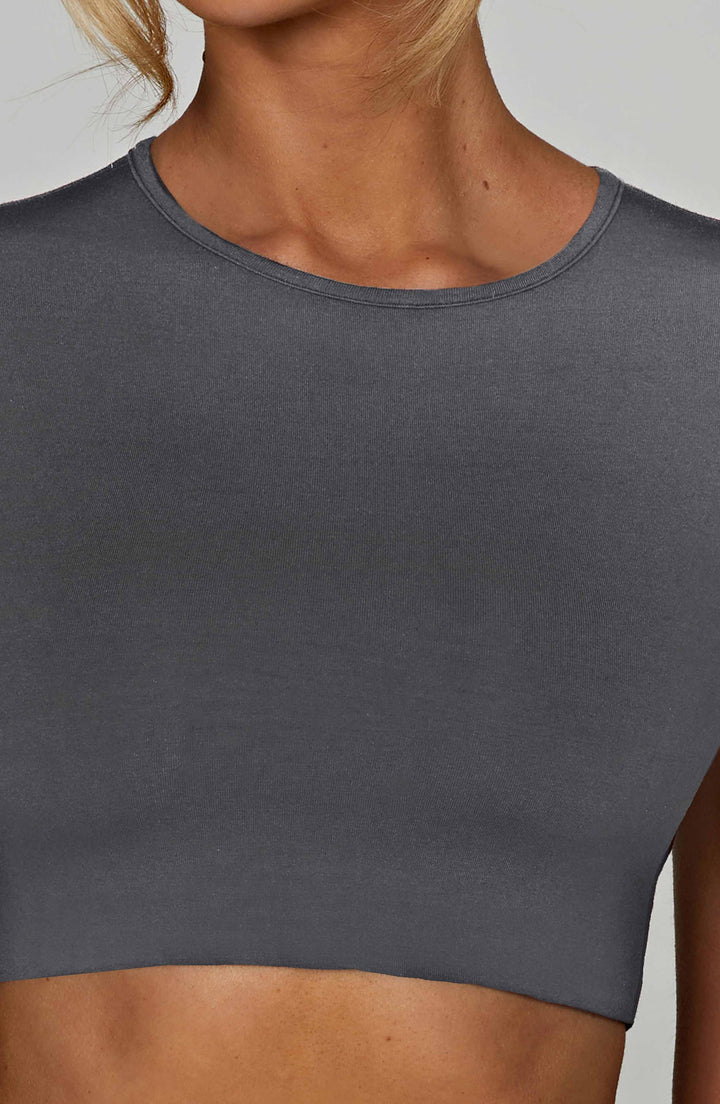 Düz Crop Fit Basic Tişört – Antrasit