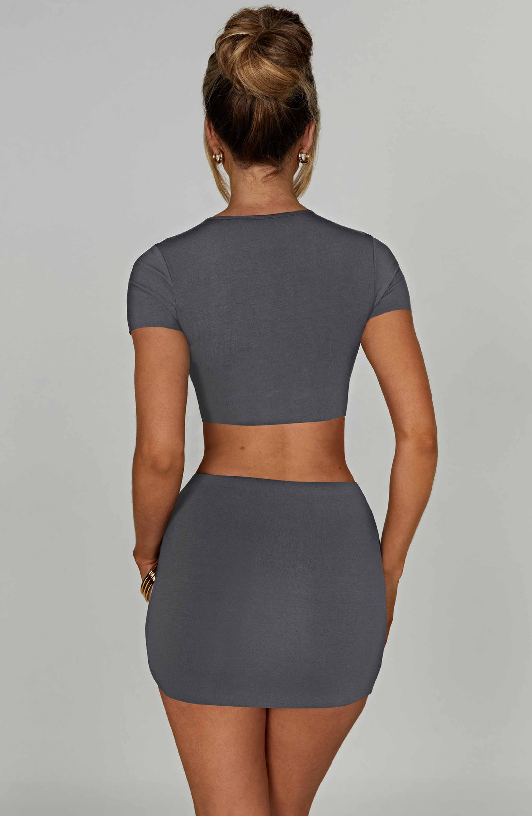 Düz Crop Fit Basic Tişört – Antrasit