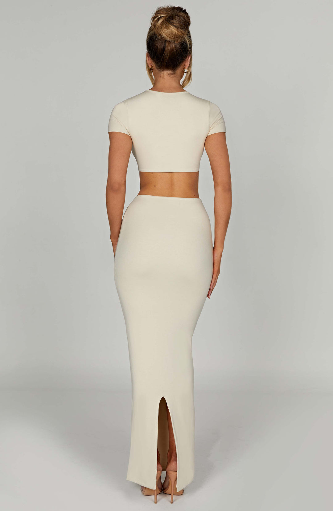 Kısa Kollu Crop Fit Triko Bluz – Ekru
