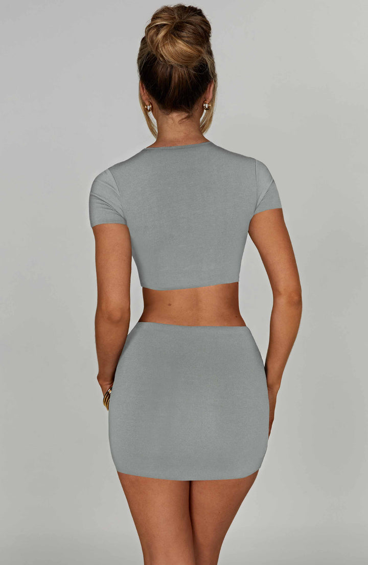 Kısa Kollu Slim Fit Crop Üst – Su Yeşili
