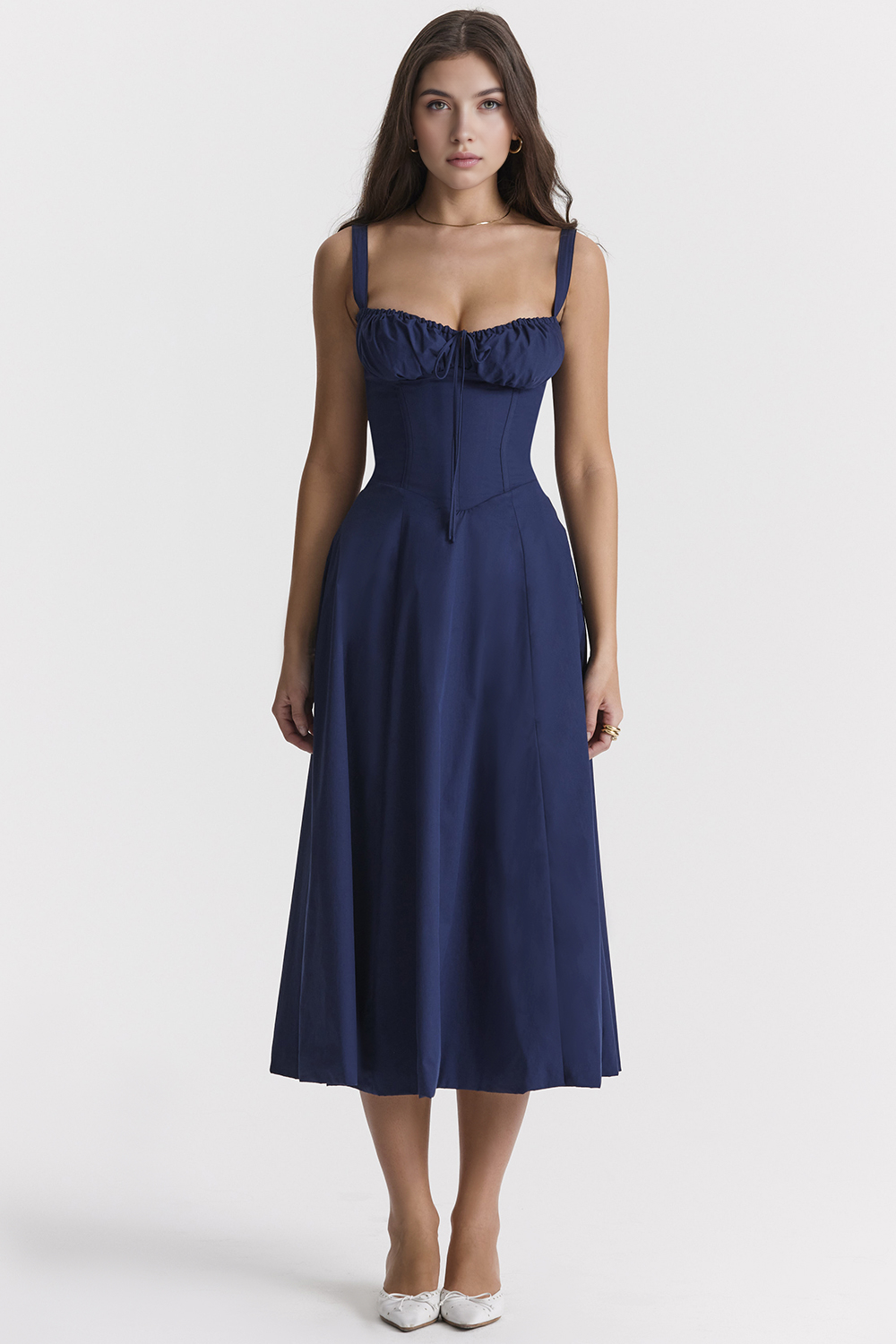 Çiçek Desenli Bustier Midi Elbise