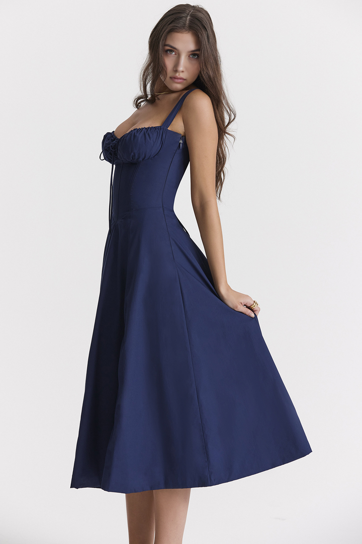 Çiçek Desenli Bustier Midi Elbise