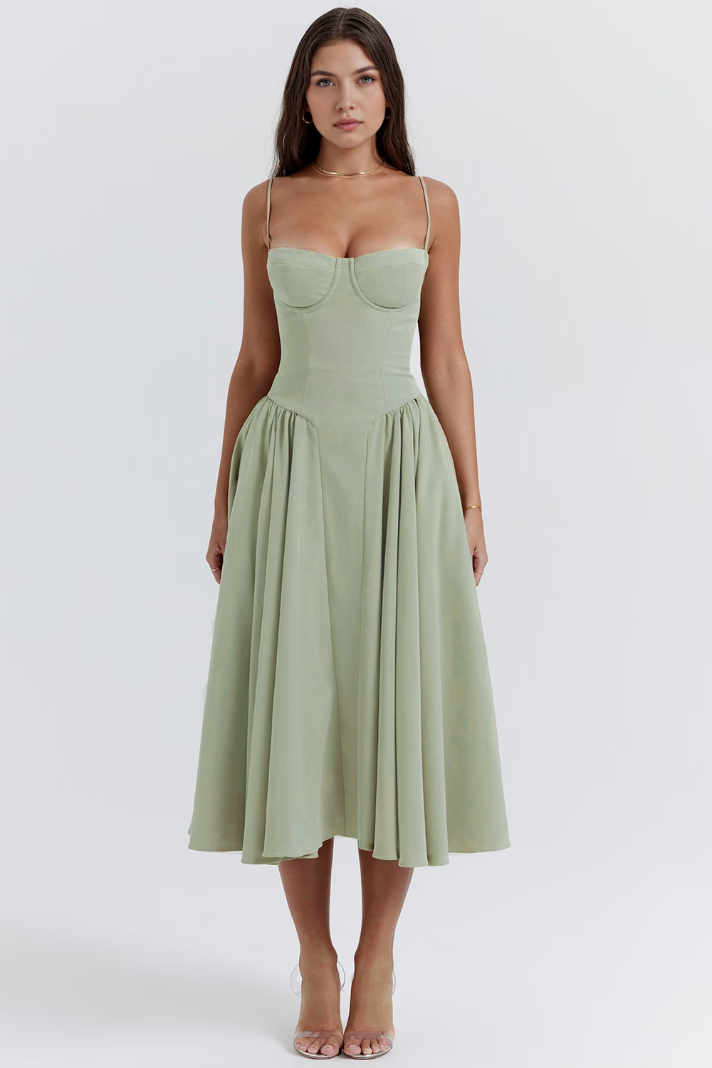 Bustier Detaylı A Kesim Midi Elbise