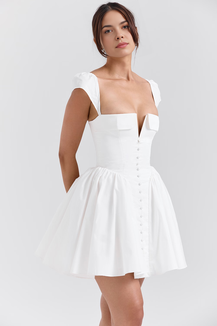 Korse Detaylı Mini Elbise – Beyaz