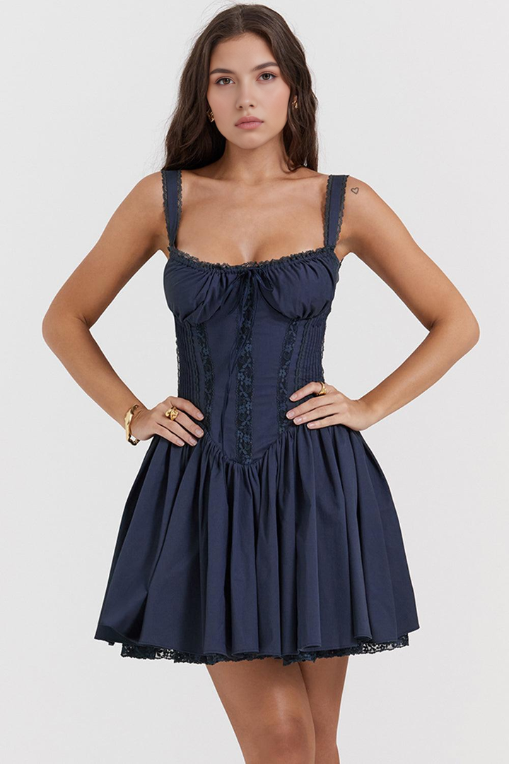 Bustier Dantel Detaylı Kloş Mini Elbise
