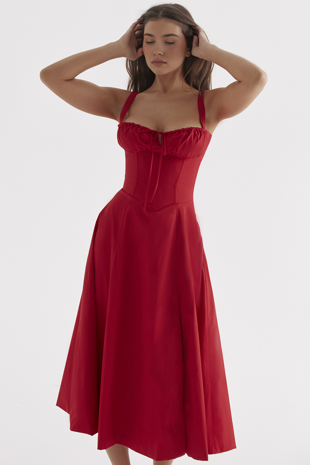 Çiçek Desenli Bustier Midi Elbise