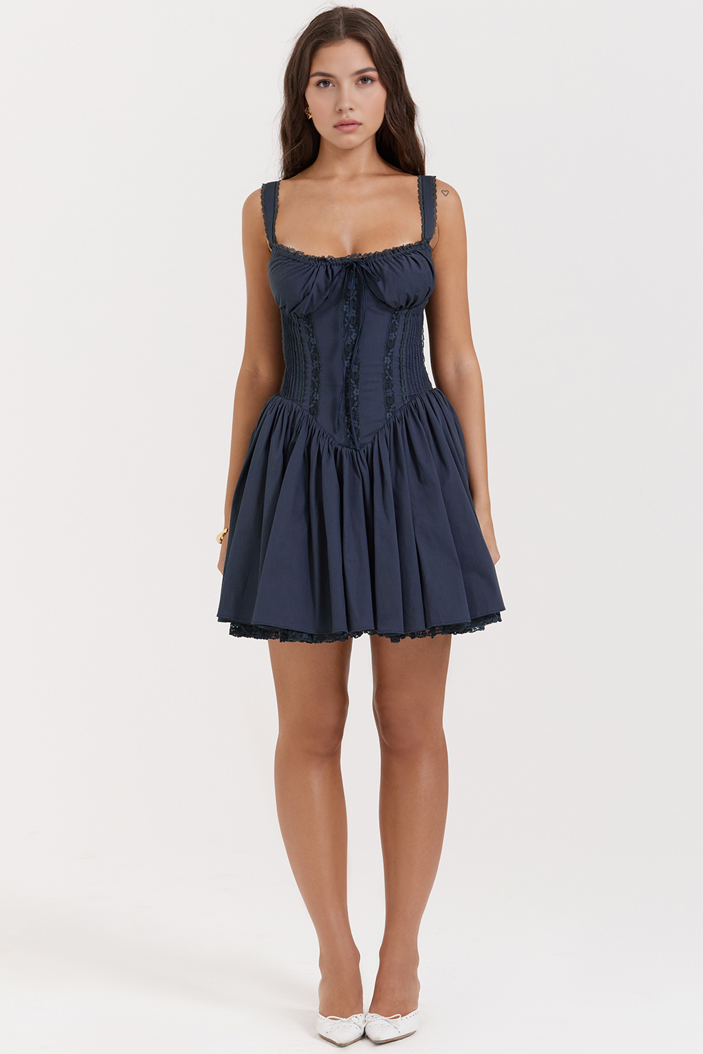 Bustier Dantel Detaylı Kloş Mini Elbise