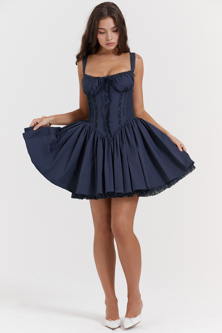 Bustier Dantel Detaylı Kloş Mini Elbise