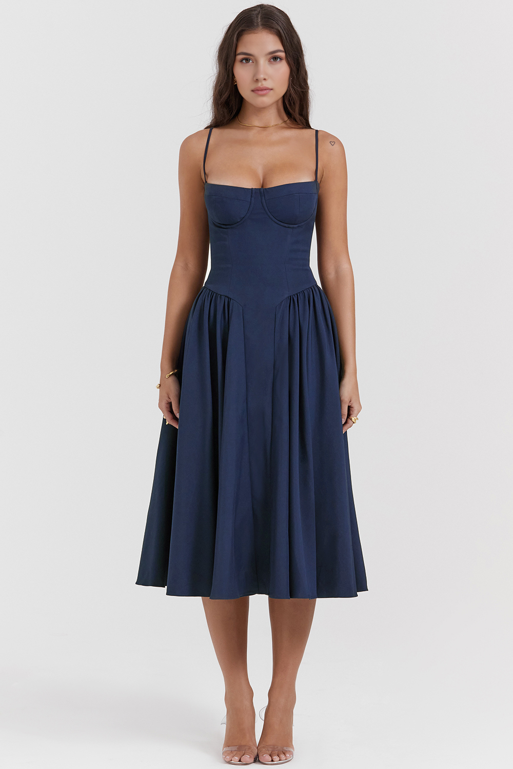 Bustier Kesim Drapeli Midi Elbise