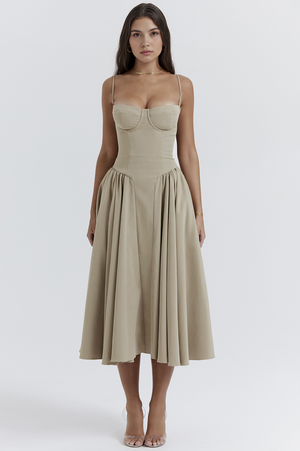 Bustier Detaylı A Kesim Midi Elbise