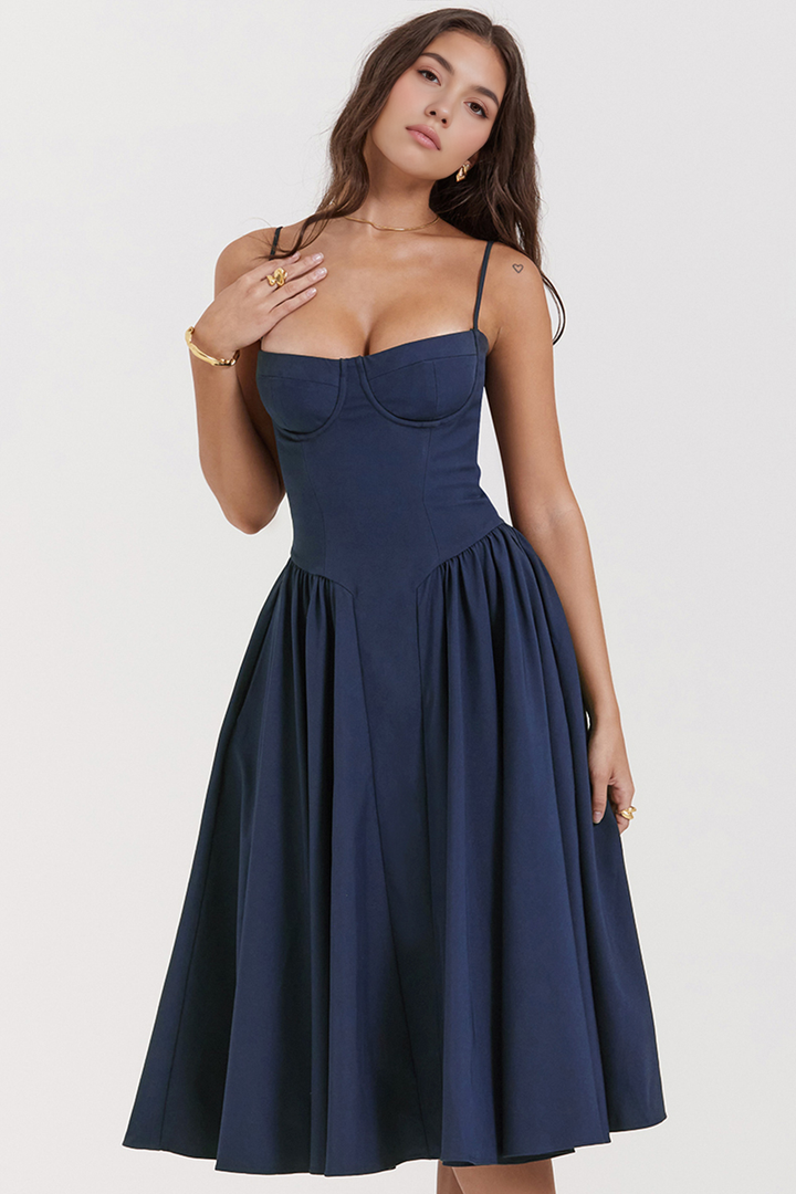 Bustier Detaylı A Kesim Midi Elbise