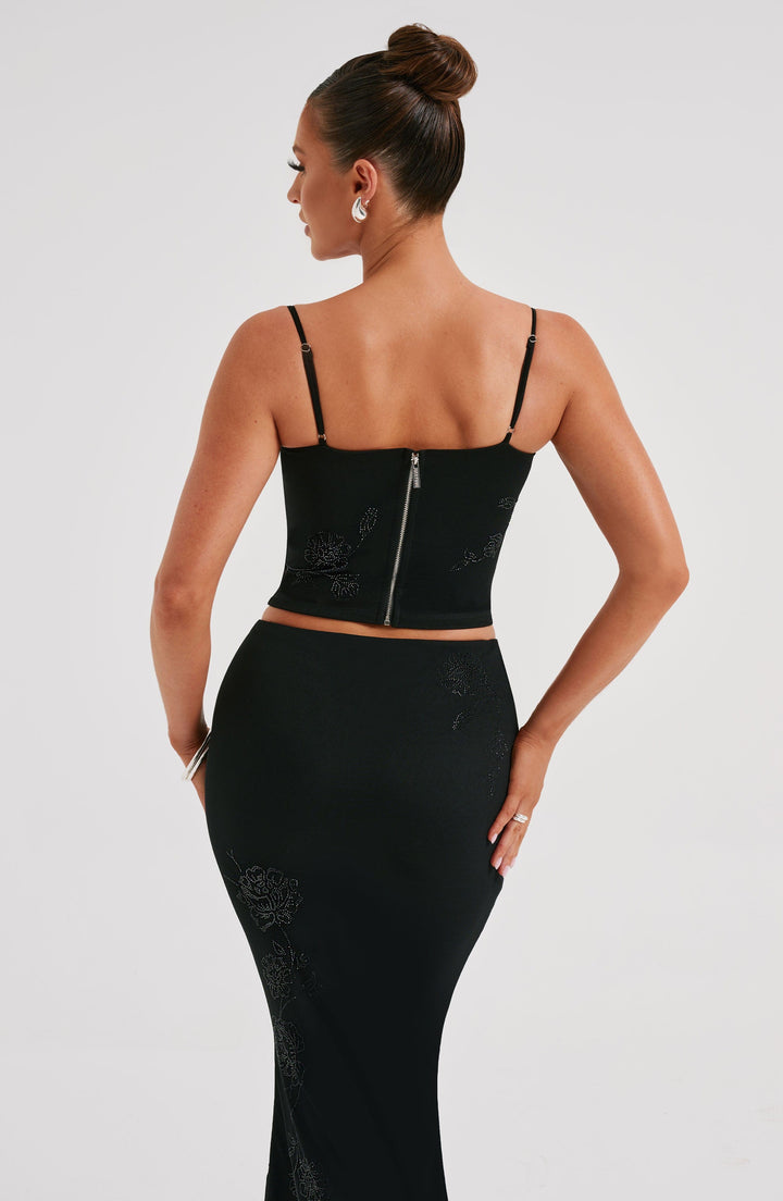 Büstiyer Crop Top İnce Askılı Dekolteli – Siyah