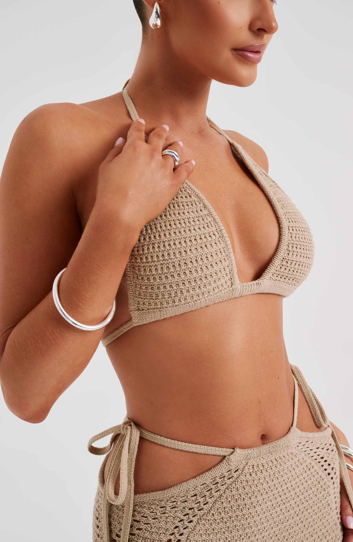 Crochet Halter Yaka Bağcıklı Üst – Bej
