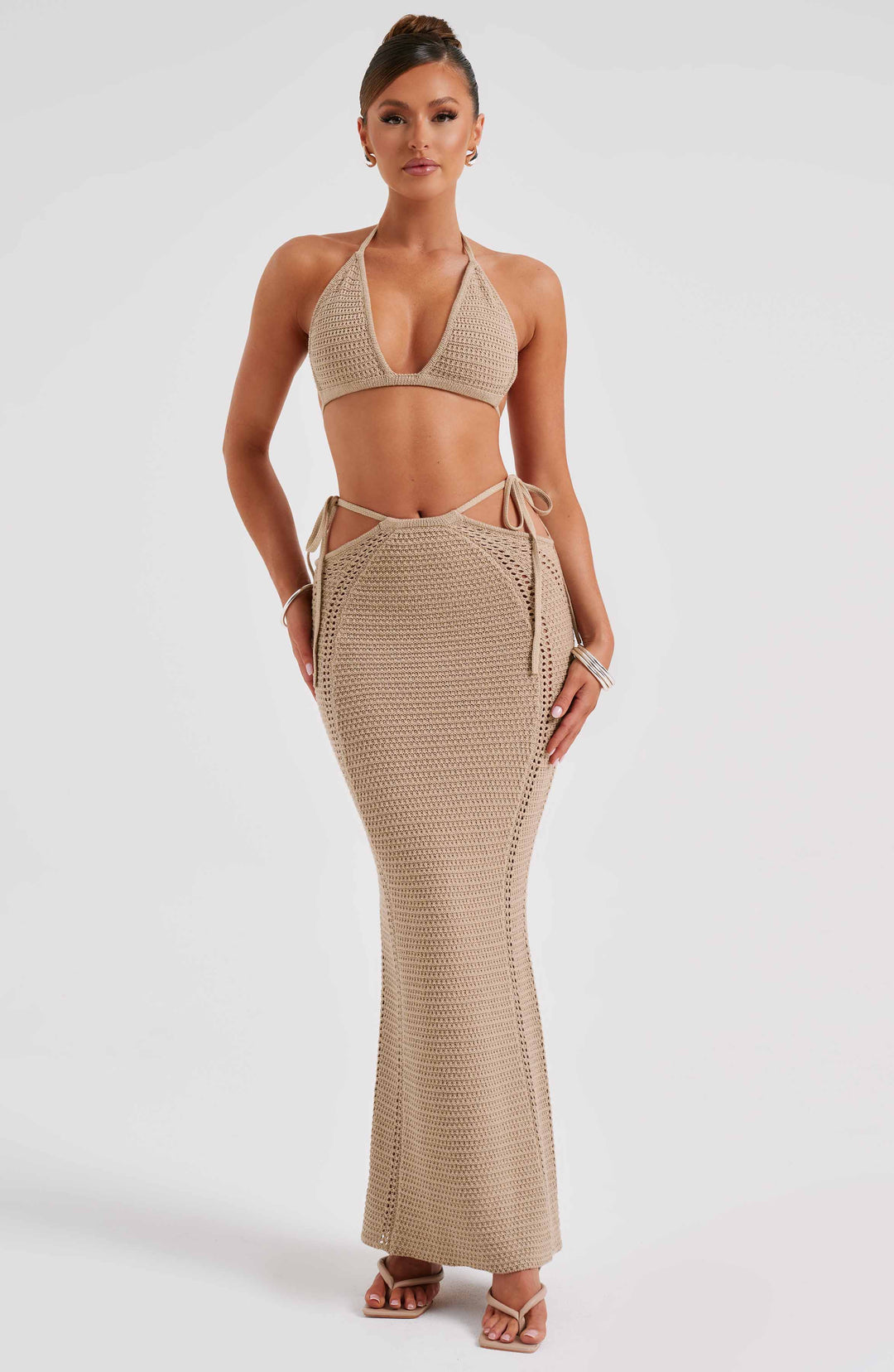Crochet Halter Yaka Bağcıklı Üst – Bej