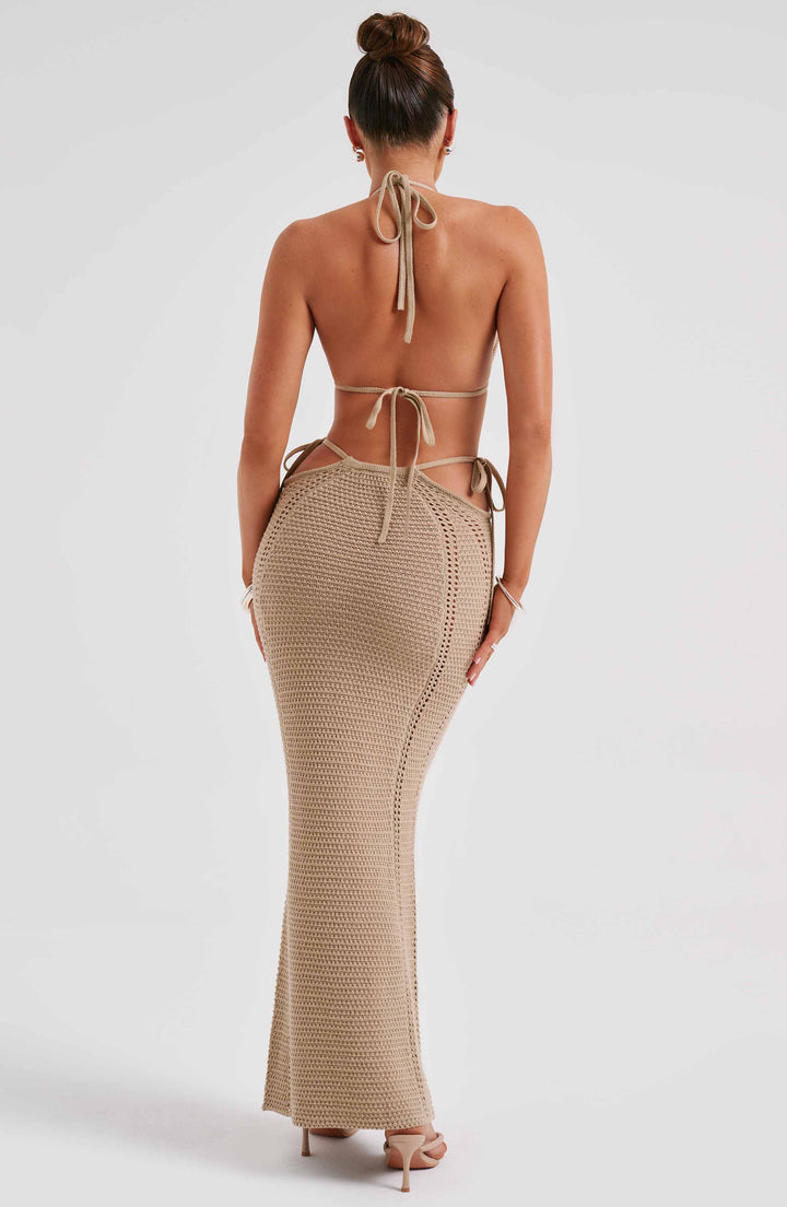 Crochet Halter Yaka Bağcıklı Üst – Bej
