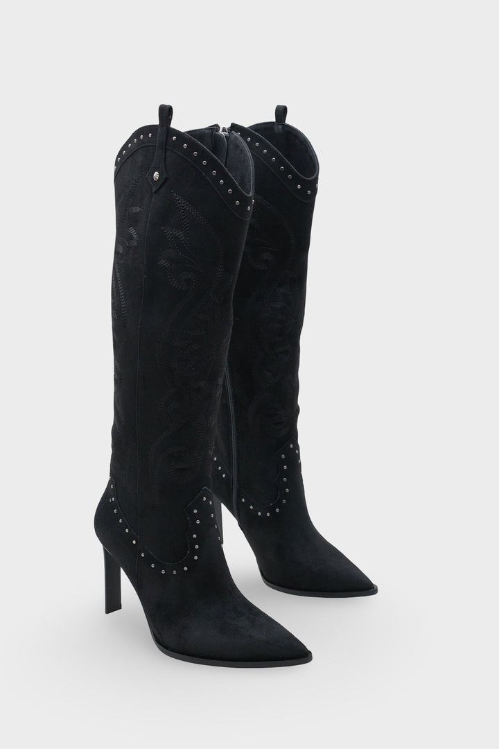 Kadın Sivri Burun Western Kovboy Topuklu Günlük Çizme Hislev Siyah