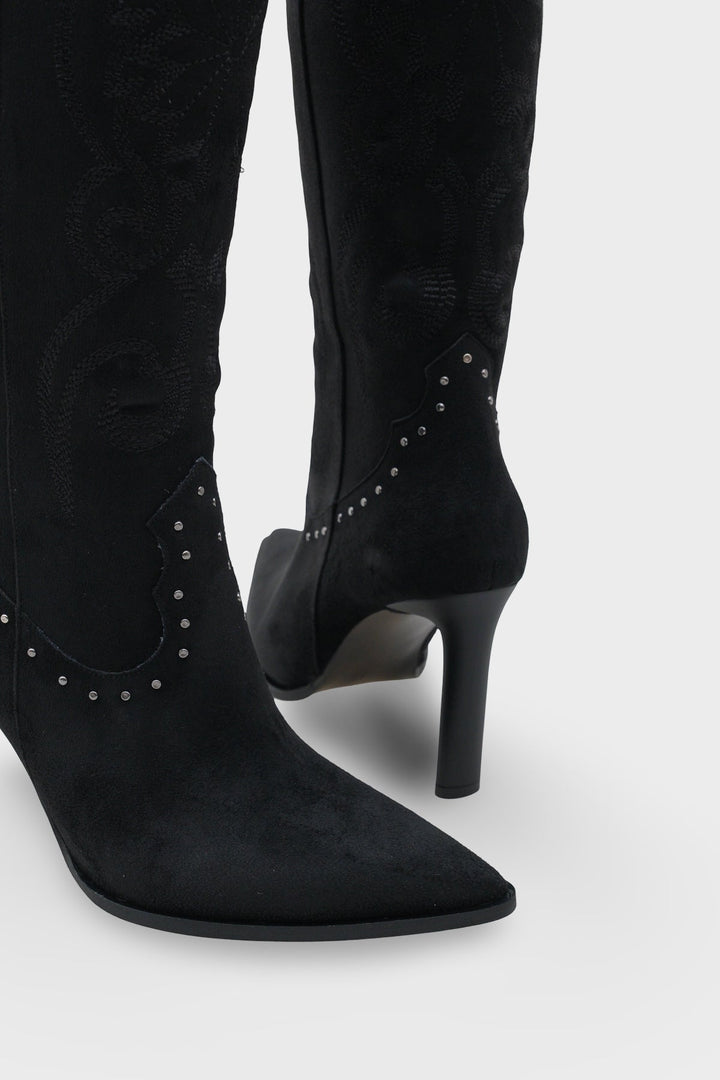 Kadın Sivri Burun Western Kovboy Topuklu Günlük Çizme Hislev Siyah