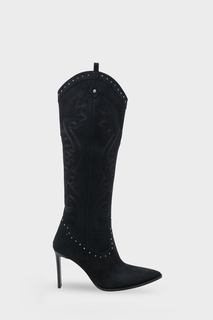 Kadın Sivri Burun Western Kovboy Topuklu Günlük Çizme Hislev Siyah