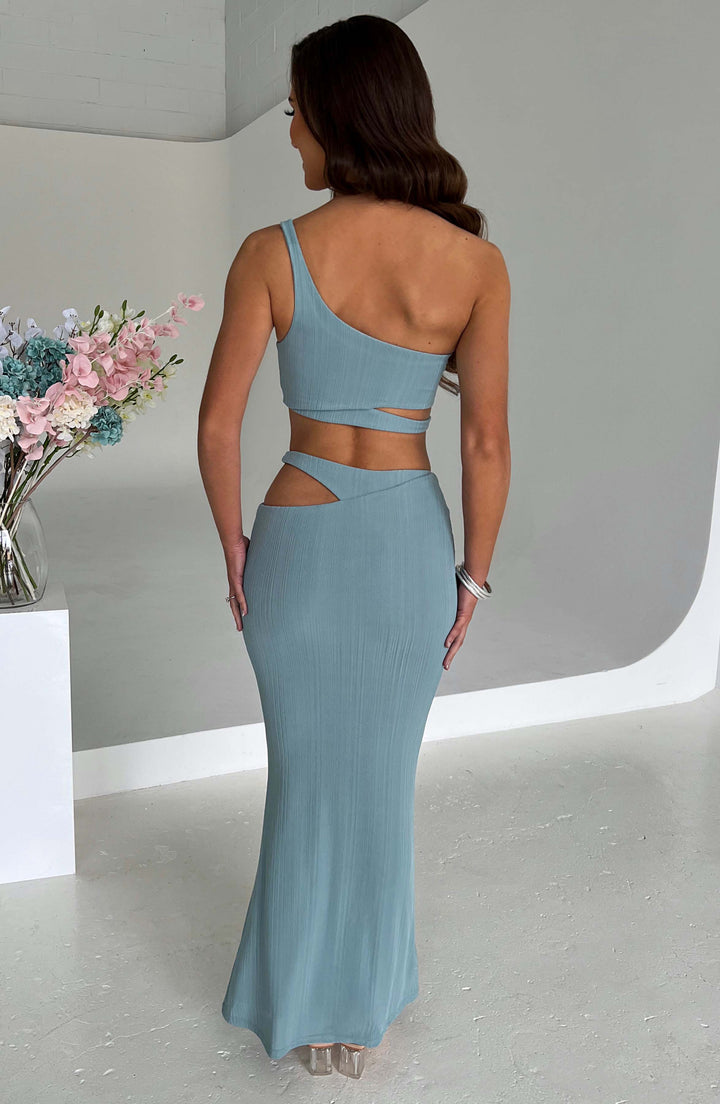 Yüksek Bel Cut-Out Detaylı Fitilli Etek Set– Bebe Mavisi