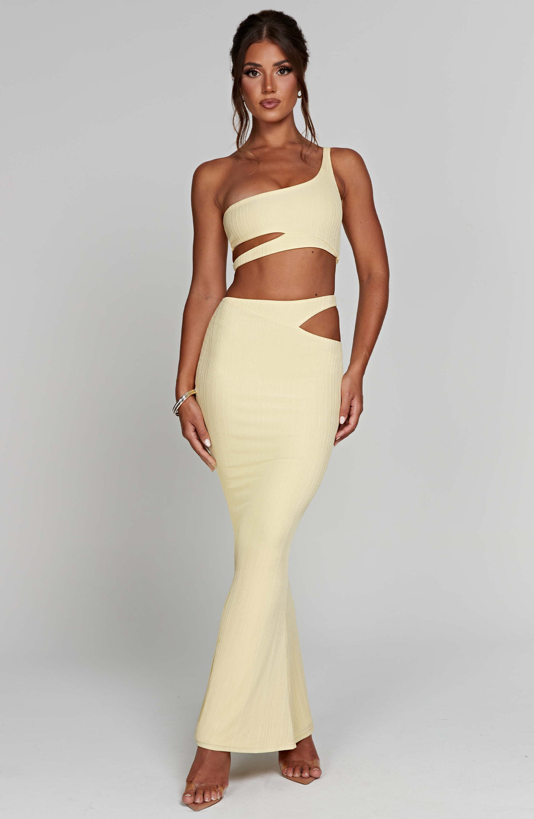 Tek Omuzlu Asimetrik Kesim Crop Top – Sarı