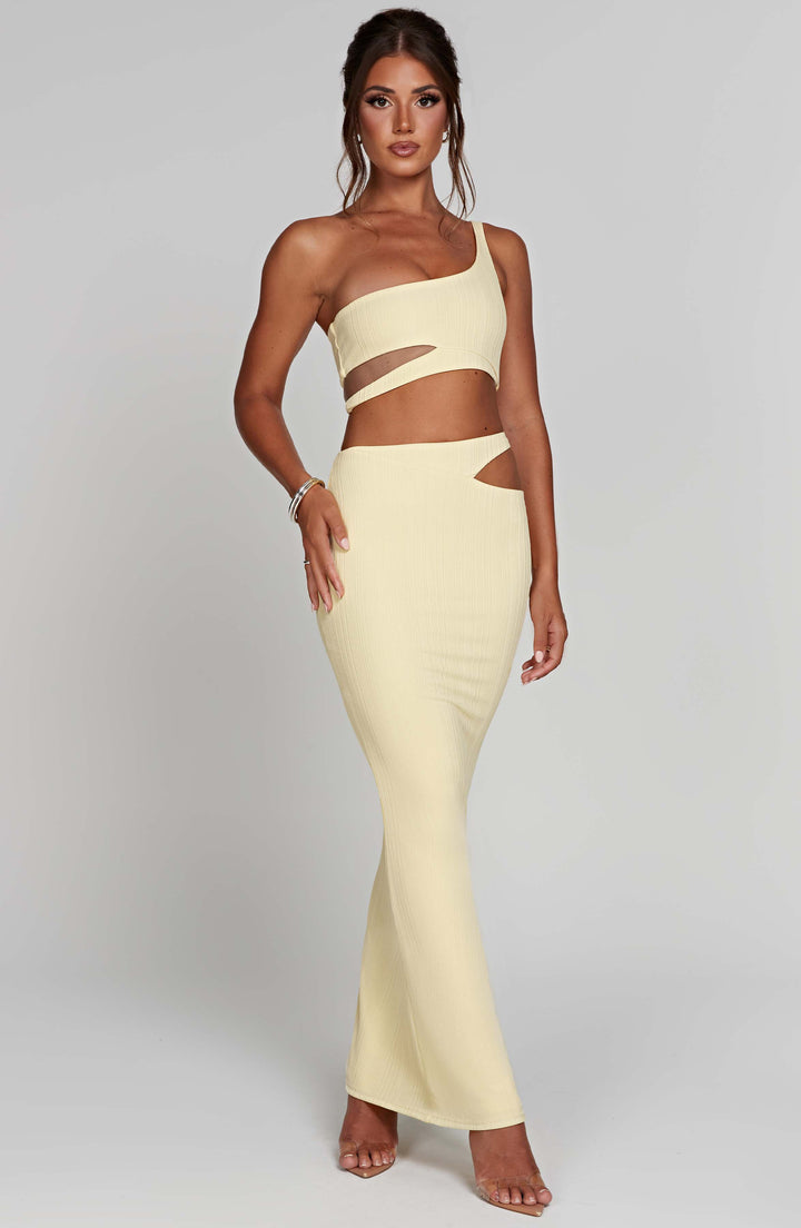 Tek Omuzlu Asimetrik Kesim Crop Top – Sarı