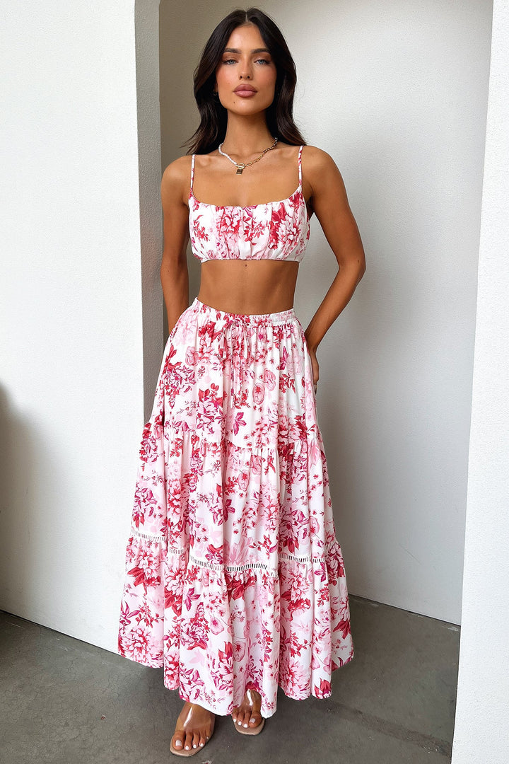 Kei Crop - Pembe / Kırmızı Çiçekli