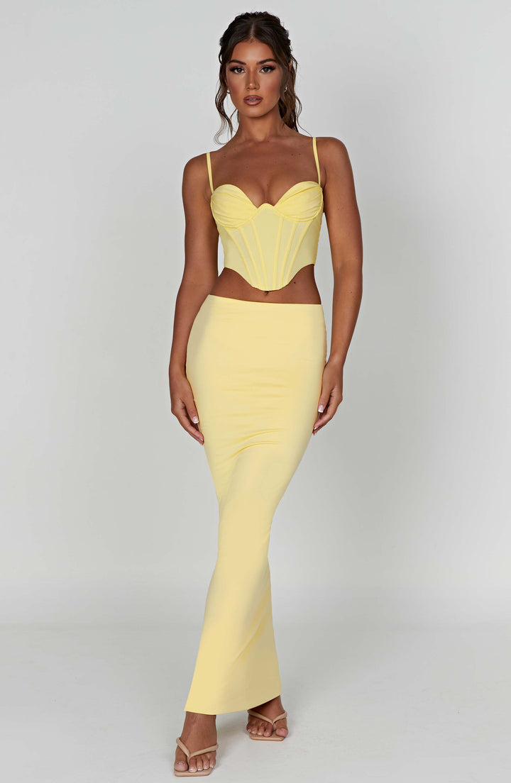 Bustiyer Korseli İnce Askılı Crop Top – Sarı