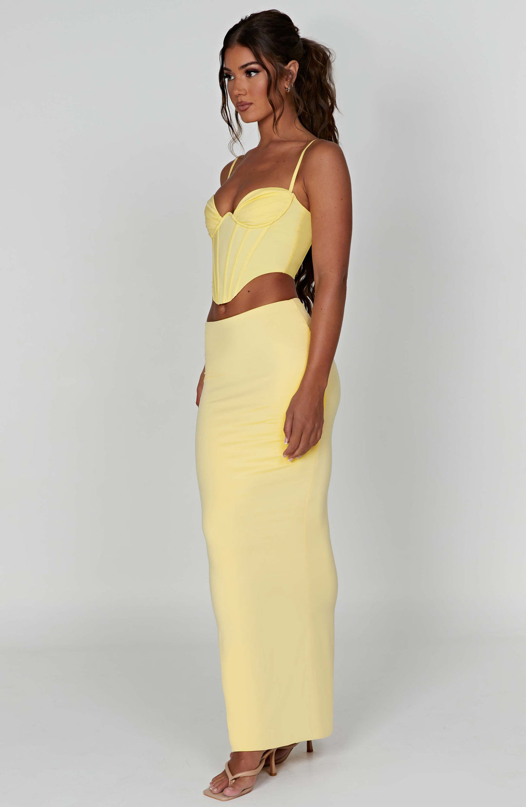 Bustiyer Korseli İnce Askılı Crop Top – Sarı