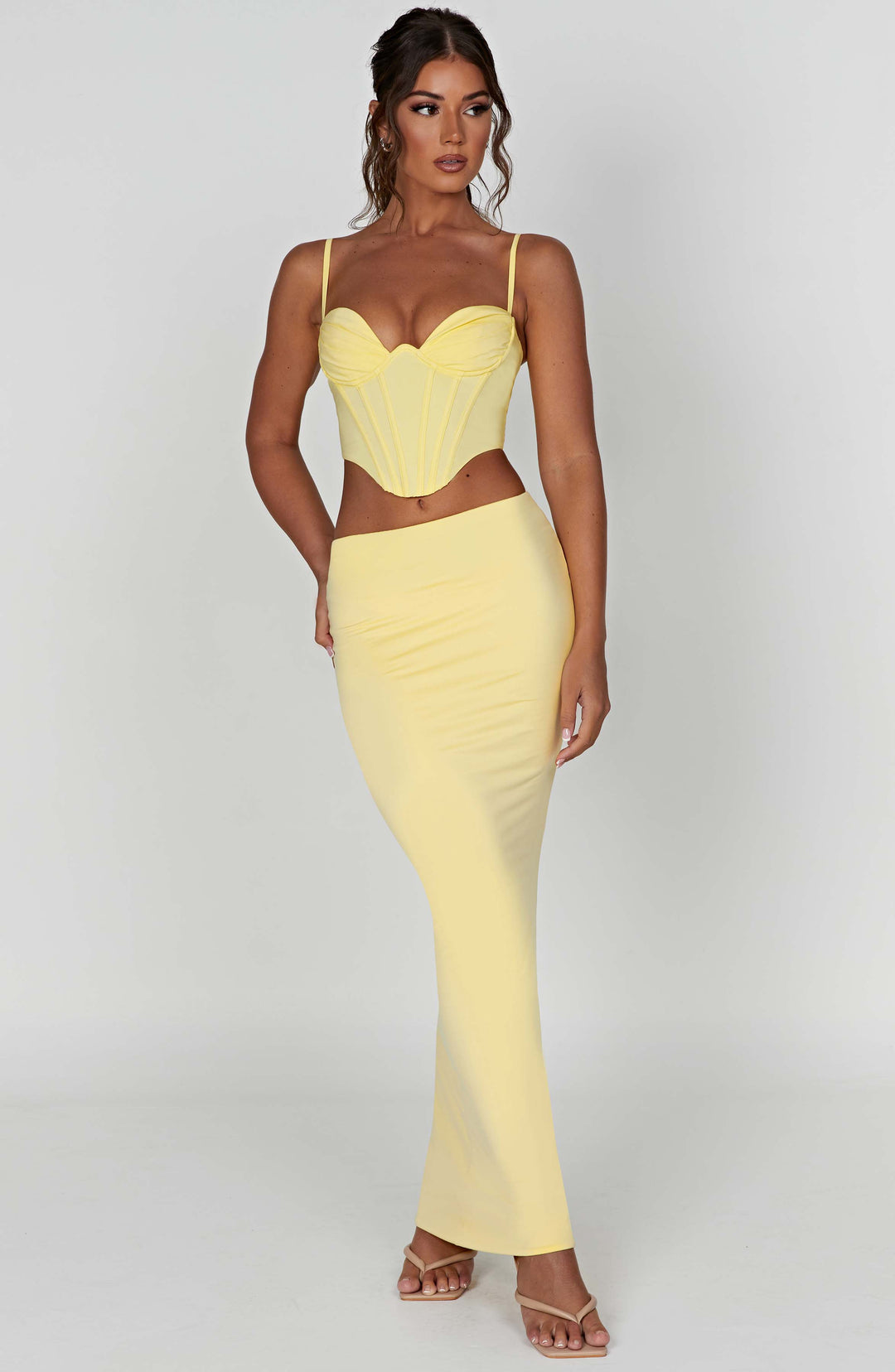 Bustiyer Korseli İnce Askılı Crop Top – Sarı