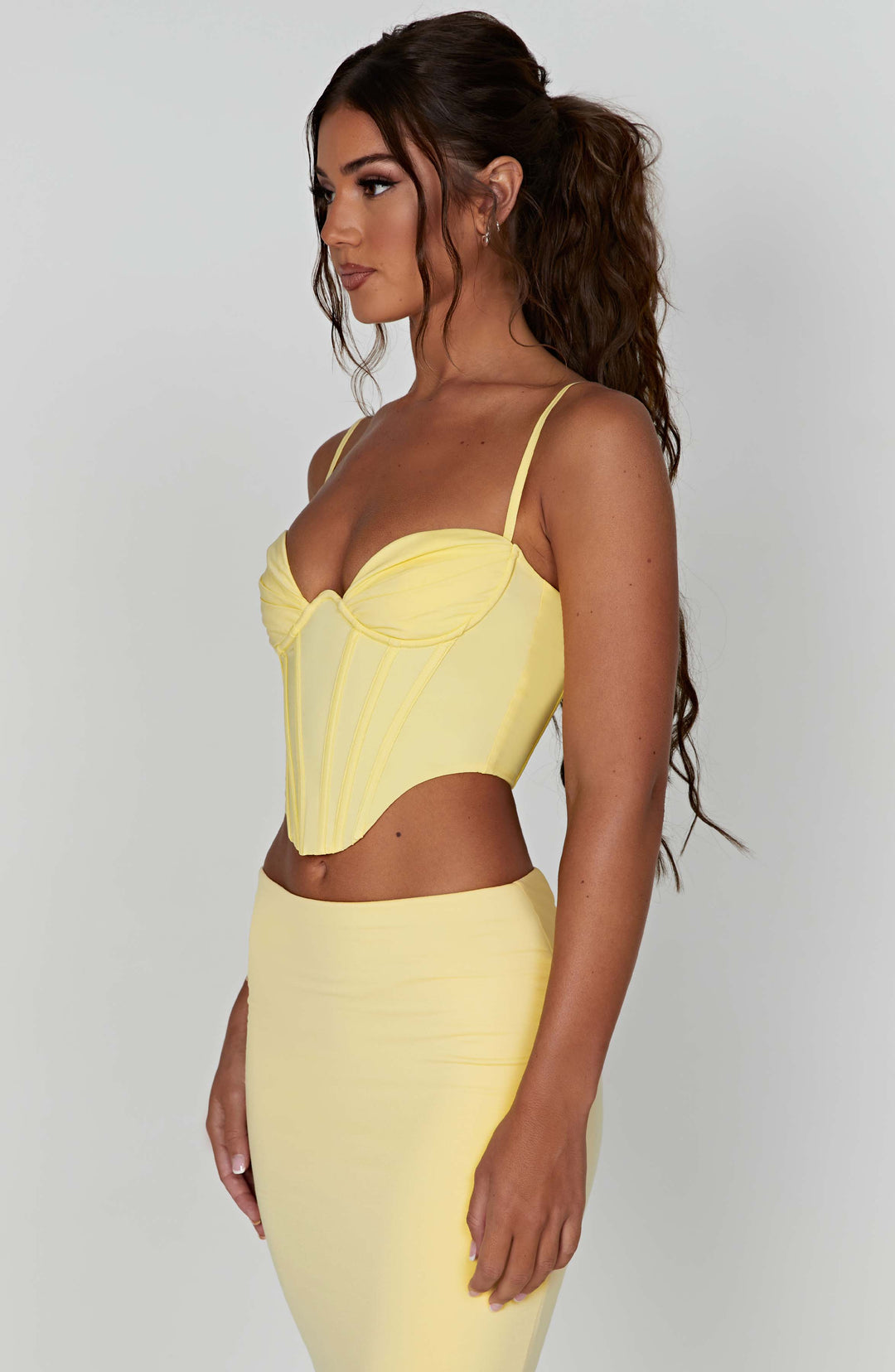 Bustiyer Korseli İnce Askılı Crop Top – Sarı