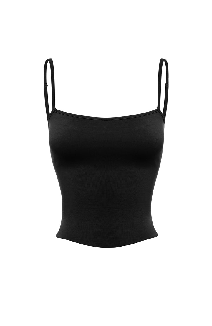 Saten İp Askılı Slim Fit Atlet – Siyah