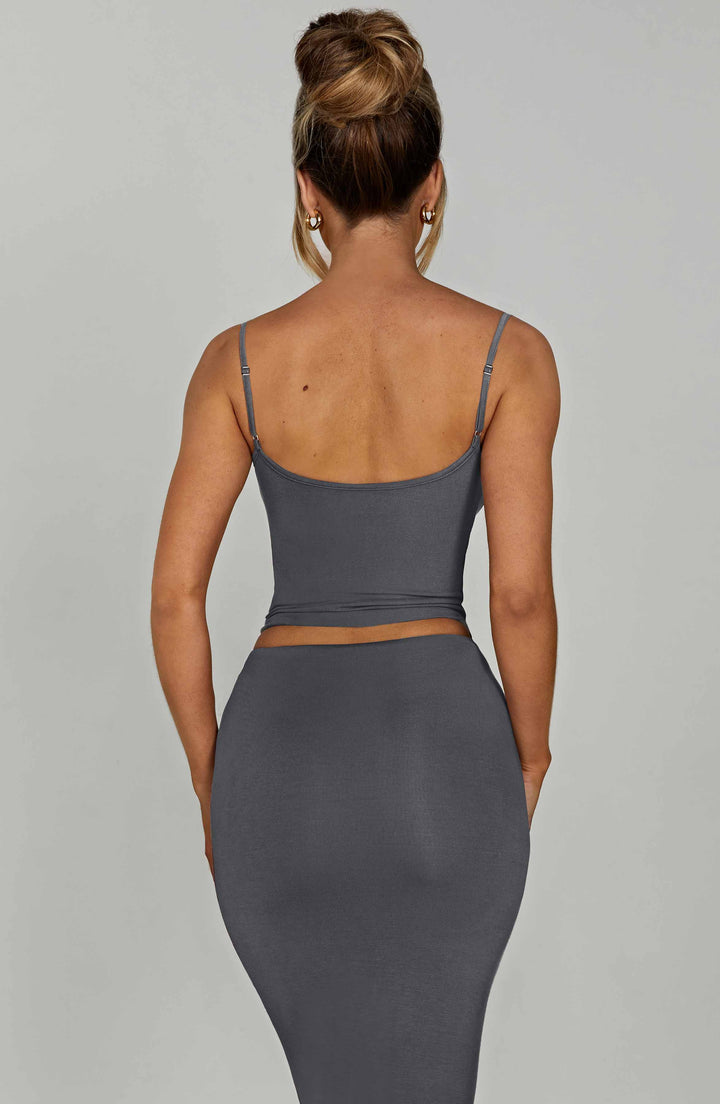 İnce Askılı Fit Crop Top – Antrasit