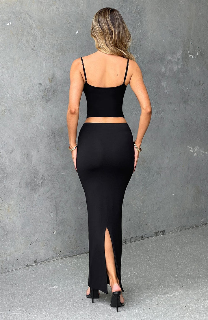 İnce Askılı Fit Kesim Crop Top – Siyah