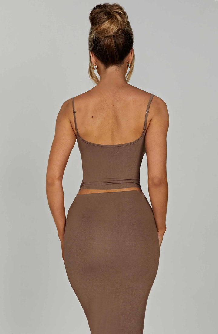 İnce Askılı Sade Crop Top – Vizon
