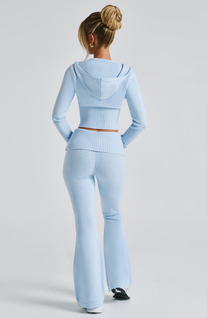 Kapüşonlu Fermuarlı Fit Triko Üst – Bebe Mavisi