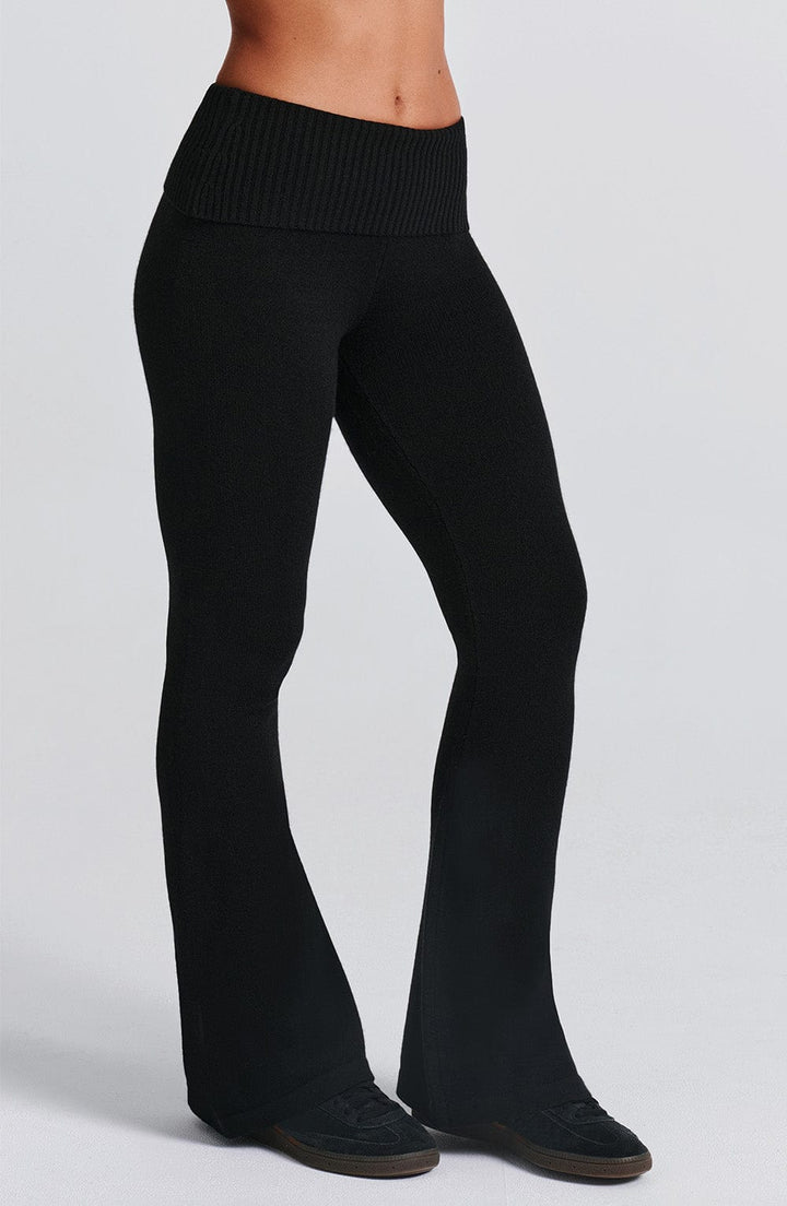 Yüksek Bel Flare Fit Triko Pantolon – Siyah