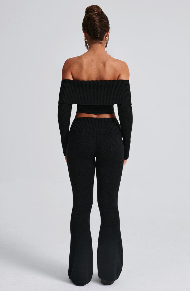Yüksek Bel Flare Fit Triko Pantolon – Siyah