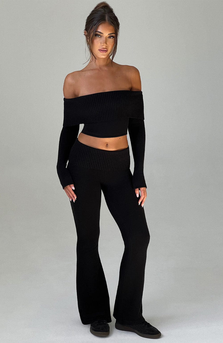 Yüksek Bel Flare Fit Triko Pantolon – Siyah