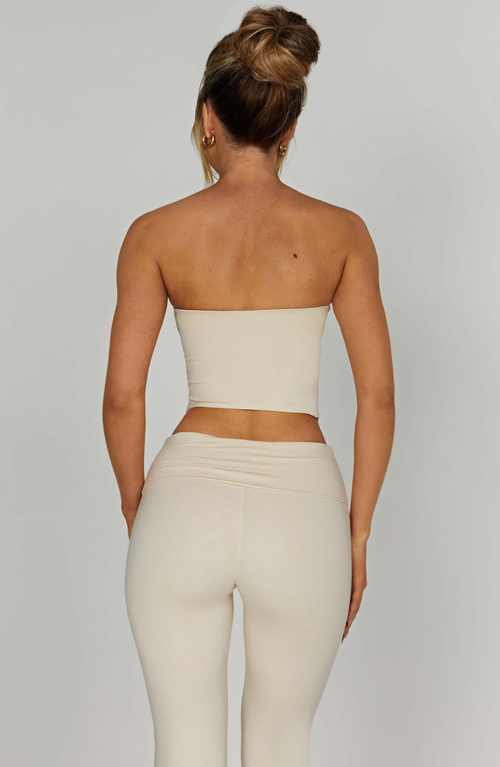 Straplez Slim Fit Elastik Crop Top – Bej