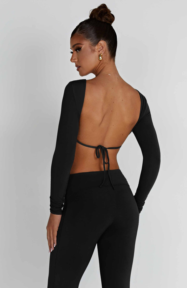 Sırtı Bağlamalı Crop Top – Siyah